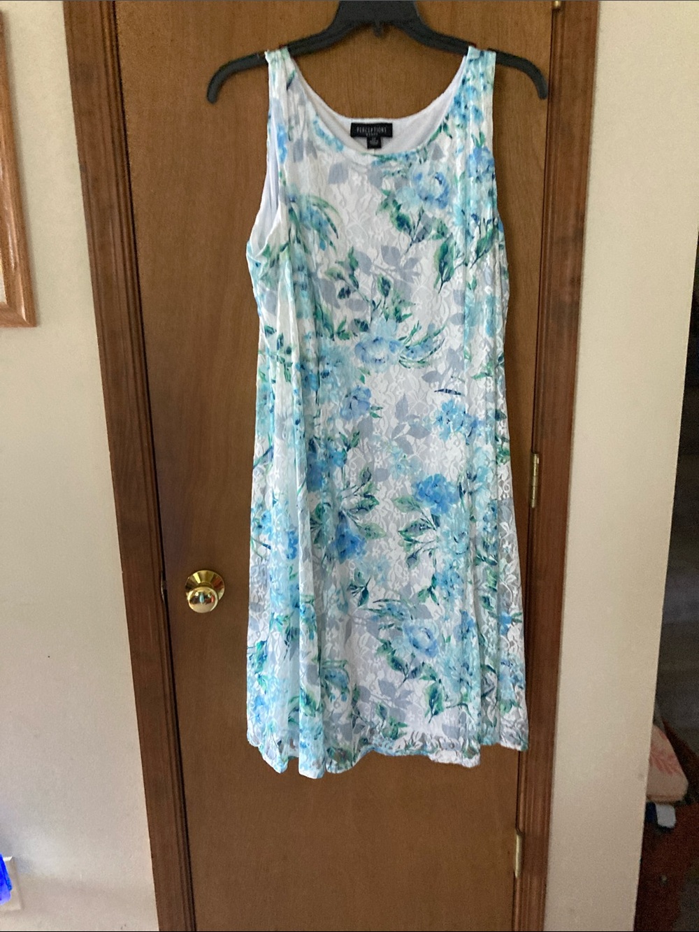 Studio I White Dress with Blue & Green Floral Print